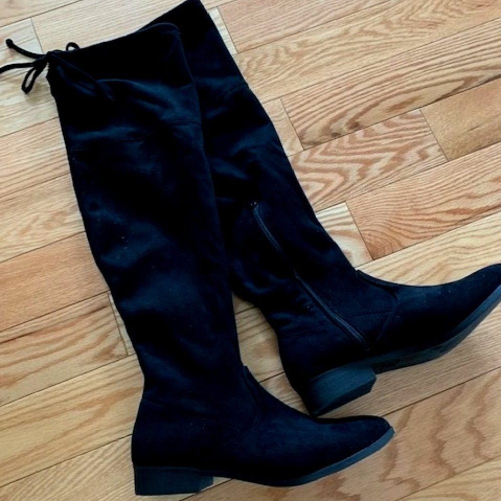 Black Suede Over-the-Knee Boots